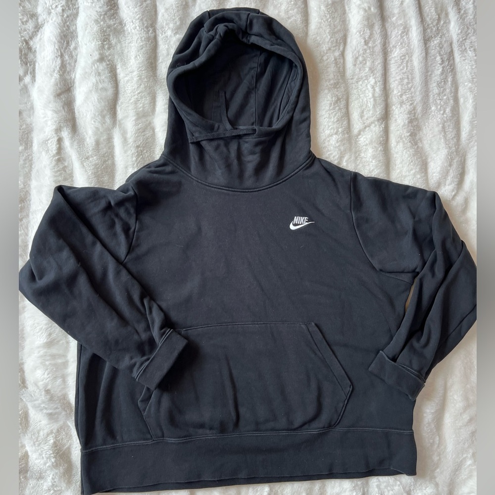 Nike Hoodie Black Embroidered Logo Pullover Cropped Athletic Women’s XL